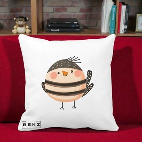 Perna Decorativa Pui Kawaii Bej-Negru Dungat, 40x40 cm, Alba Mata, Husa Detasabila, Perna Inclusa, BEKZ®