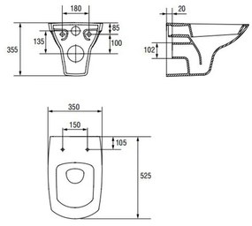 Set vas wc suspendat rimless cu capac soft close Cersanit, Carina