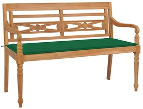 vidaXL Bancă Batavia cu pernă verde, 120 cm, lemn masiv tec