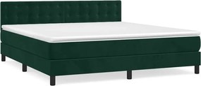vidaXL Pat box spring cu saltea, verde închis, 160x200 cm, catifea