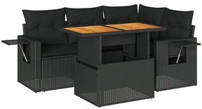 3327142 vidaXL Set mobilier de grădină cu perne, 5 piese, negru, poliratan