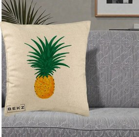 Perna Decorativa Ananas Tropical, 40x40 cm, Bej, Husa Detasabila, Perna Inclusa, BEKZ®