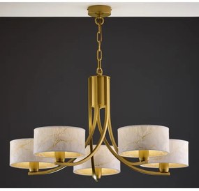 Jupiter 2097 - Candelabru suspendat pe lanț ARTHUR 5xE27/15W/230V alb/auriu/decor marmură