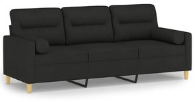 3200833 vidaXL Canapea cu 3 locuri cu pernuțe, negru, 180 cm, textil