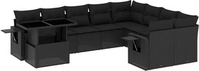vidaXL Set canapele de grădină cu perne, 10 piese, negru, poliratan