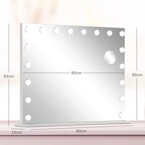 HOMCOM Oglindă machiaj luminoasă LED intensitate reglabilă, oglindă de mărire port USB, 80 x 62 cm | Aosom Romania