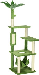 PawHut Copac Pisici 142cm cu Hamac Stâlp Zgârieturi Minge Verde 49x49x142cm | Aosom Romania