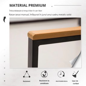 Outsunny Set Mobilier de Grădină din Ratan din 2 Scaune cu Brațe pentru Terasă, Bancă și Masă de Cafea, 80x42x37 cm, Negru | Aosom Romania
