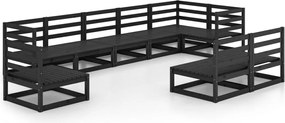 vidaXL Set mobilier de grădină, 9 piese, negru, lemn masiv de pin