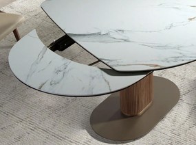 Masa extensibila din lemn si marmura portelanata Barrel 140-200x100cm