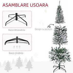HOMCOM Brad de Crăciun Înzăpezit cu 738 de Ramuri și Bază din Oțel Ø68x225 cm | Aosom Romania