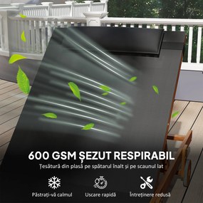 Outsunny Șezlong cu Roți, Spătar Reglabil în 4 Poziții și Tetieră, 84x200x101 cm, Negru | Aosom Romania