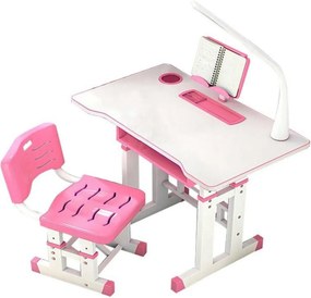 Birou copii din MDF cu lampa inclusa Novokids Premium desk, Dimensiuni 80X50X70, Cadru metalic, Roz cu Alb