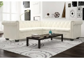 vidaXL Canapea colțar Chesterfield cu 5 locuri, piele ecologică, alb