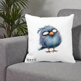 Perna Decorativa Pui Pufos Albastru Adormit, 40x40 cm, Alba Mata, Husa Detasabila, Perna Inclusa, BEKZ®