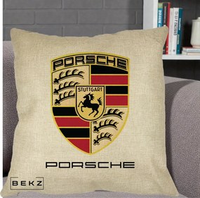 Perna Personalizata Porsche Stuttgart, 40x40 cm, Crem, Husa Detasabila, Perna Inclusa, BEKZ®