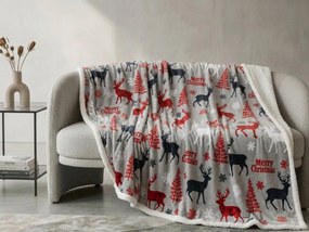 Patura miel din microplus de Craciun CHRISTMAS DEER gri Dimensiune: 200 x 220 cm
