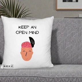 Perna Decorativa Keep An Open Mind, 40x40 cm, Alb Pufos, Husa Detasabila, Perna Inclusa, BEKZ®