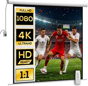 HOMCOM Ecran Proiector de 92 Inch cu Telecomandă, Pânză de Proiector Rulabilă din Plastic și Metal, 189,5x8x189,5 cm, Alb | Aosom Romania