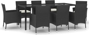 vidaXL Set mobilier de grădină cu perne, 9 piese, negru, poliratan