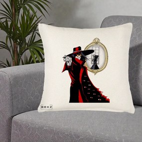 Perna Personalizata Hellsing Alucard cu Pistoale, 40x40 cm, Crem Reliefat, Husa Detasabila, Perna Inclusa, BEKZ®