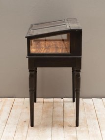 Masuta laterala cu vitrina, din lemn de pin si sticla, cu aspect vintage, Tania