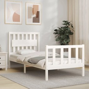 3192392 vidaXL Cadru de pat cu tăblie single, alb, lemn masiv