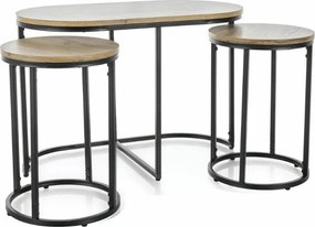 Masuta de cafea TWIXE cu mese auxiliare 75x40 cm, negru/decor stejar artisan