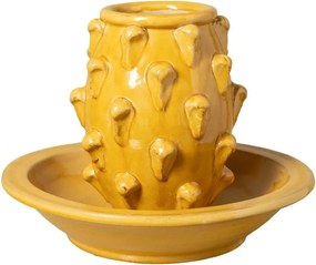 Set vază și farfurie din ceramică artizanală galbenă cu detalii sculptate în relief, finisaj lucios, 24×30 cm, „Soleil"
