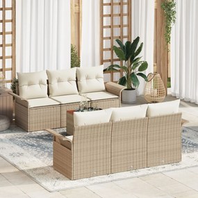 vidaXL Set canapea grădină 7 piese cu perne bej din rattan poliesteric