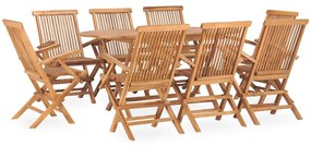 vidaXL Set mobilier de exterior pliabil, 9 piese, lemn masiv de tec