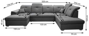 Supermobel Canapea in forma de U DAVIO, 320x85-104x204/156, sawana 27, stanga
