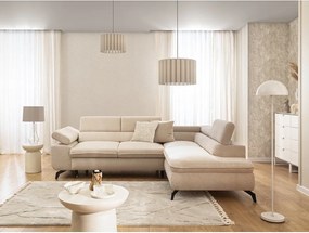 Colțar bej cu tapițerie din chenille (cu colț pe partea dreaptă/în formă de ”L”) Marbeya – Ropez