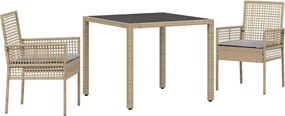 vidaXL Set de masă pentru grădină 3 pcs Bej poliratan