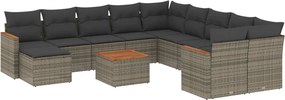 vidaXL Set canapea de grădină cu perne, 12 piese, gri, poliratan