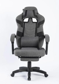 Scaun gaming, suport lombar cu masaj, rabatabil, suport picioare, material textil, Gri