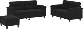 vidaXL Set de canapele cu perne, 3 piese, negru, microfibră