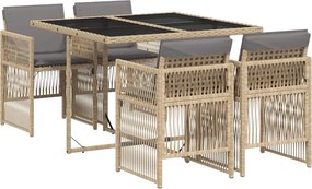 vidaXL Set mobilier pentru grădină, 5 piese, cu perne, bej, poliratan