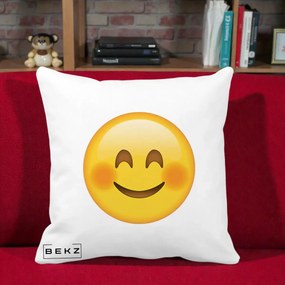 Perna Decorativa Emoji Fericit Roscat, 40x40 cm, Alba Mata, Husa Detasabila, Perna Inclusa, BEKZ®