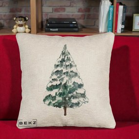 Perna Decorativa Canapea cu tematica de Craciun, Brad 2, 40x40 cm, Bej Canapea, Husa Detasabila, Perna Inclusa, BEKZ®