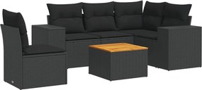 vidaXL Set mobilier de grădină cu perne, 6 piese, negru, poliratan