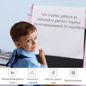 HOMCOM Sevalet Multifuncțional pentru Copii, cu Rola de Hârtie și Spațiu de Depozitare, Tablă Dublă, Roz, pentru Vârsta 3+ | Aosom Romania