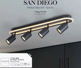 Plafoniera cu 4 spoturi metal negru San Diego