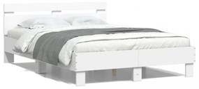 Cadru de pat cu tăblie și LED, alb, 120x190 cm