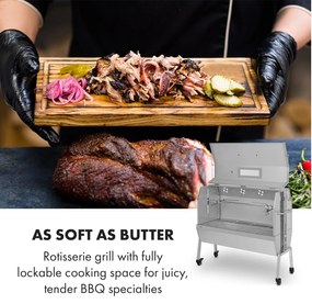 Sauenland Pro XL, grătar cu rotisor, 13 W, 4 roți, otel inoxidabil