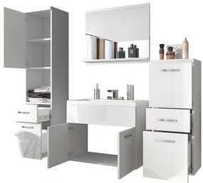 Mobilier baie Lomesa MDF (Stejar wotan + Alb lamel) (cu sifon). 1103972
