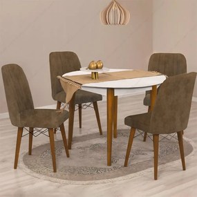 Masa bucatarie rotunda Brigitte, culoare alb si nuc, 90 cm