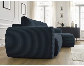 Colțar albastru închis extensibil cu tapițerie din catifea reiată (cu colț pe partea dreaptă) Lucien – Bobochic Paris