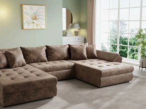 Colțar extensibil dumonde cu ladă de depozitare si sezut confortabil din spuma high-density, Loana U Madagaskar Brown 355x185 cm