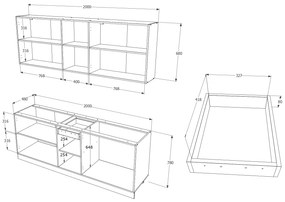 Set haaus Nisa, Stejar Bronz/Alb, L 200 cm